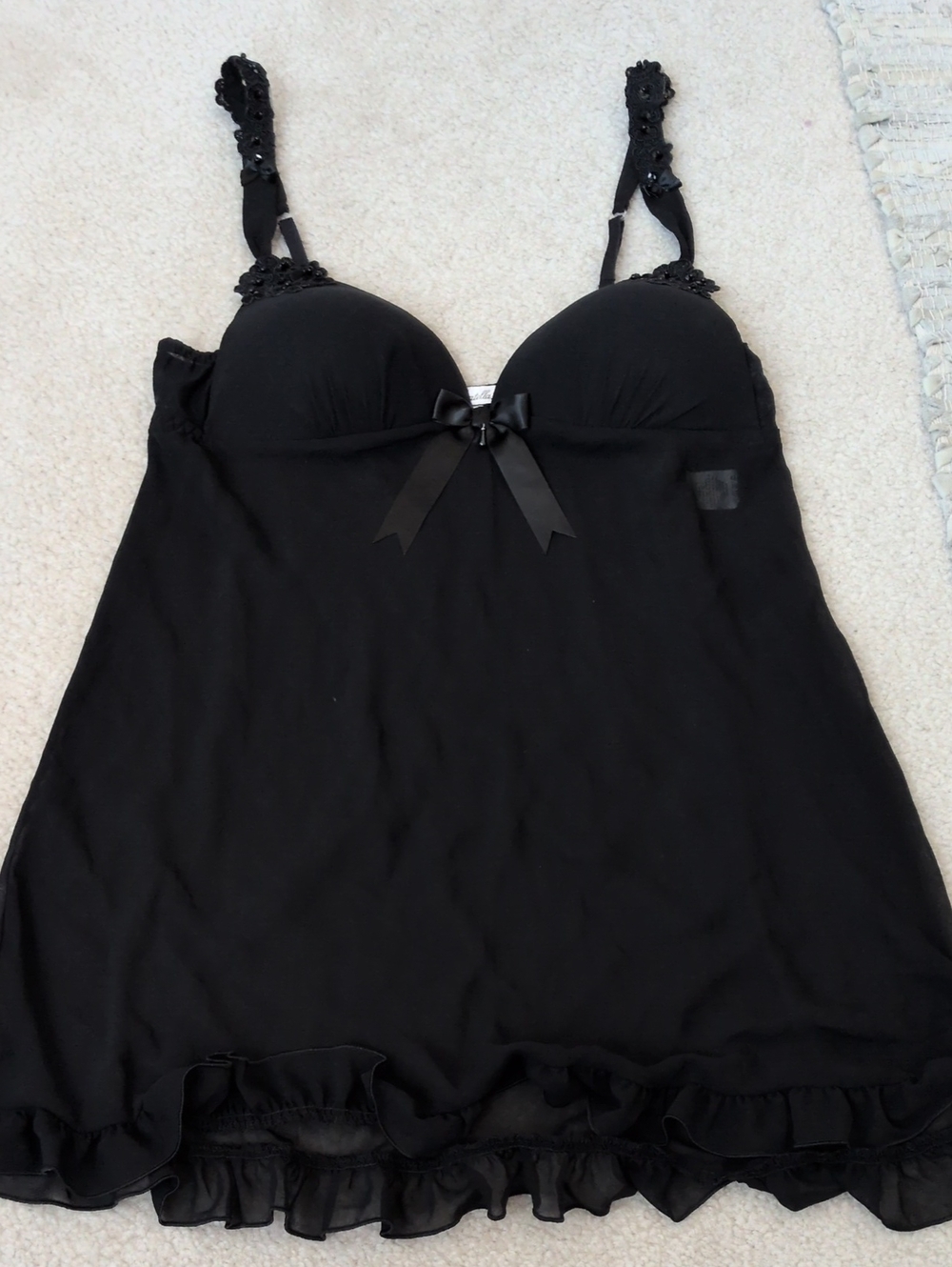 Linea Donatella Y2K Black Sheer Lace-Accented Babydoll Chemise